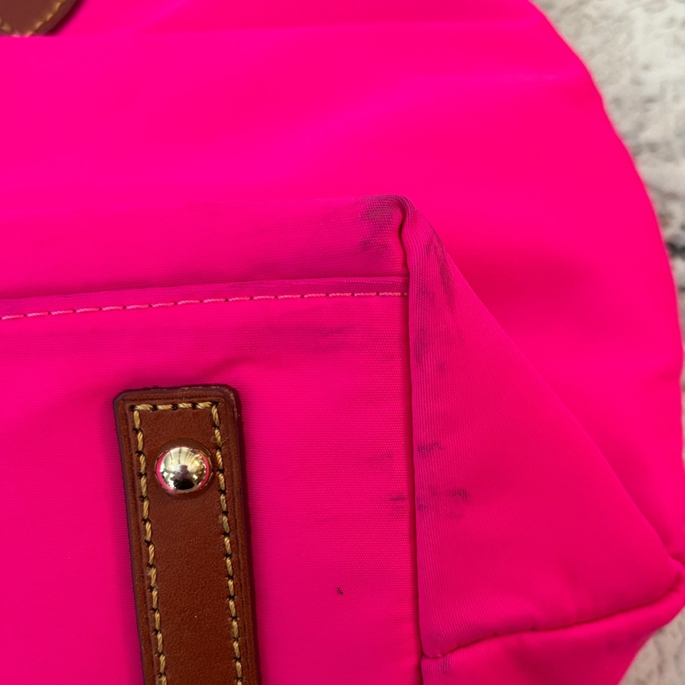 Dooney & Bourke Neon Pink Tote Bag with Brown Accents - Picture 3 of 8